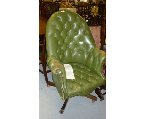Green leather button upholstered swivel office chair (a/f)