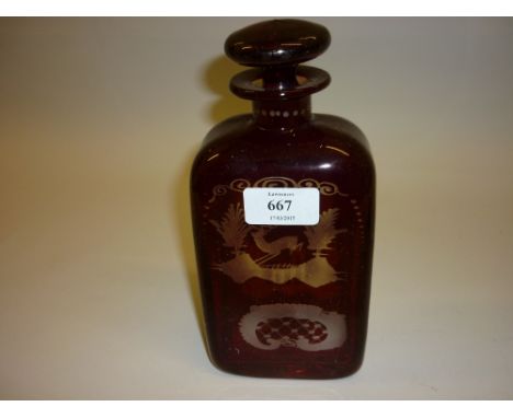 Red flash glass decanter with stopper