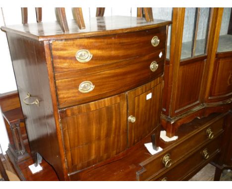 George III mahogany and black line inlaid adapted bow front commode with a single deep drawer above two panel doors on bracke