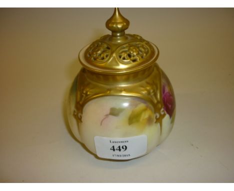 Royal Worcester pot pourri painted with roses, signed Spilsbury