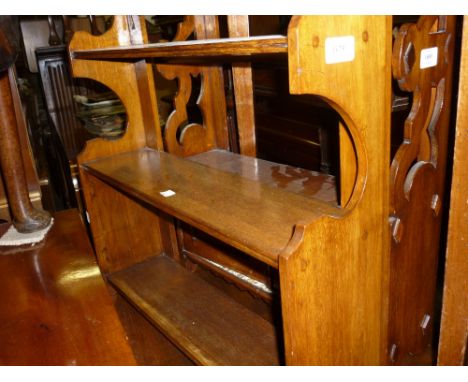 Victorian mahogany three shelf wall bracket together with a miniature stained wood single door cabinet