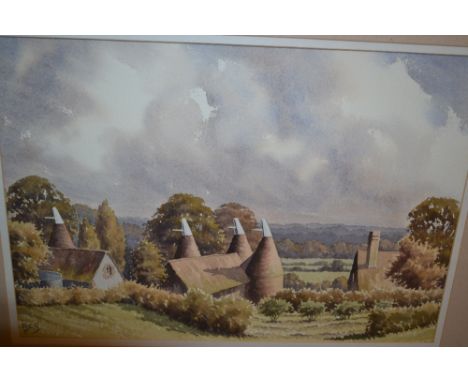 R. Campbell-Smith, watercolour, farm buildings near Chartwell together with a watercolour, river landscape, signed Don Kinrad