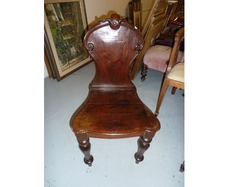 Victorian mahogany hall chair, two Edwardian mahogany and inlaid occasional tables, a rosewood pole screen (a/f) and a Victor