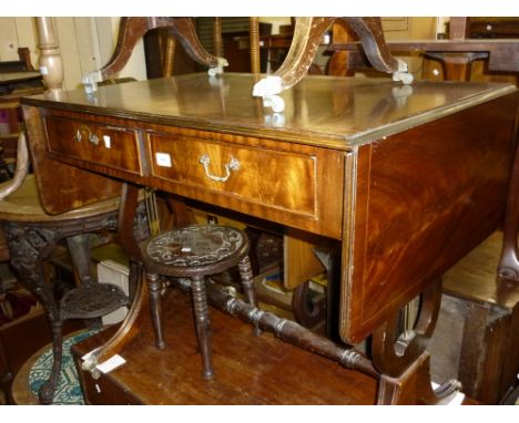 Reproduction mahogany drop-leaf sofa table together with a reproduction nest of tables