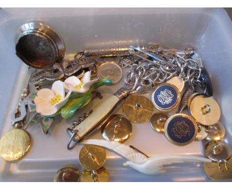Sterling silver propelling pencil, Queen Elizabeth II Coronation miniature bottle opener / pen knife in the form of a bottle,