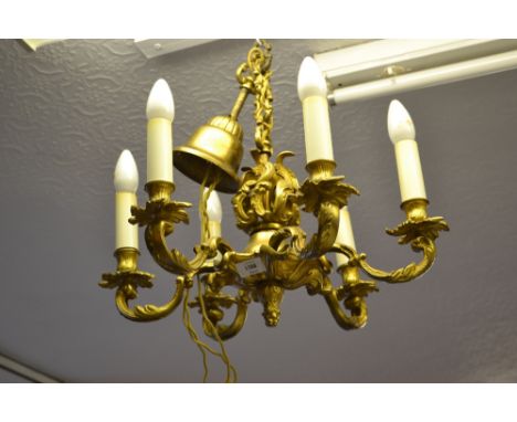 Good quality gilt brass six light electrolier in rococo style