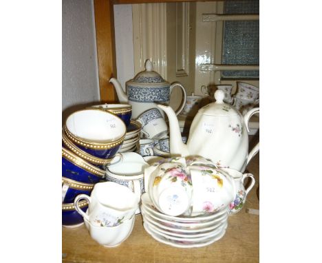 Coalport floral decorated six place setting coffee service, a Copeland blue and gilt decorated part tea service and a Minton 