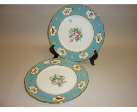 Pair of 19th Century Royal Worcester floral and butterfly decorated cabinet plates