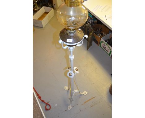 Art Nouveau white painted metal and copper standard lamp