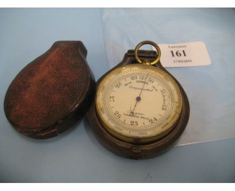 19th Century gilt metal pocket barometer inscribed ' Payne, Tunbridge Wells '