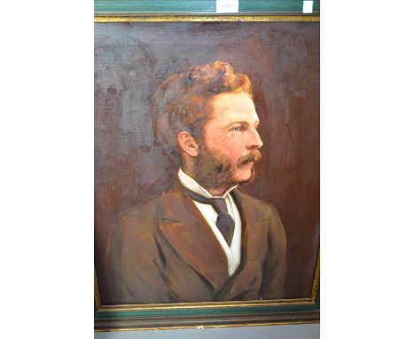 Oil on canvas, head and shoulder portrait of a gentleman, 27ins x 21ins, gilt framed