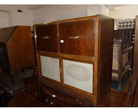 1930's H.M.V. walnut radio / gramophone cabinet with integral speaker and record compartment