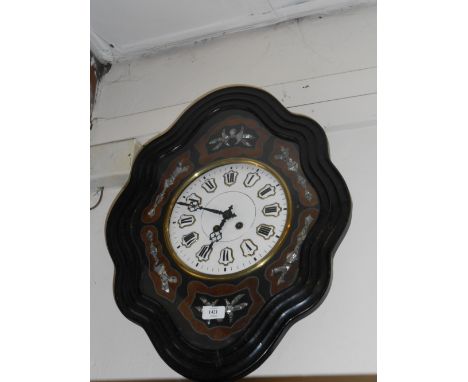 19th Century ebonised and mother of pearl inlaid vineyard clock having circular white enamelled dial with Roman numeral ename