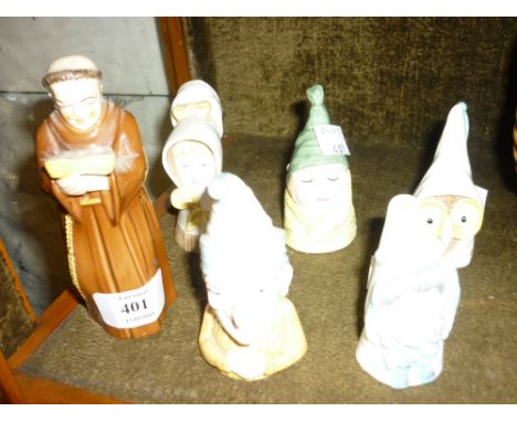 Collection of six modern Royal Worcester candle extinguishers, ' Mr Caudle ', ' Al ', ' Punch Young ', ' Girl ', ' Mrs Caudle