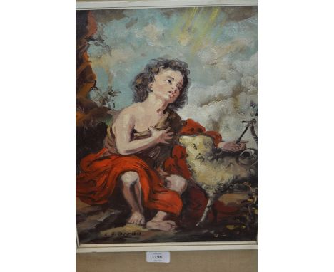 L.S. Derou, oil on canvas, portrait of a seated figure with a lamb after the antique, signed, 15ins x 11ins, gilt framed