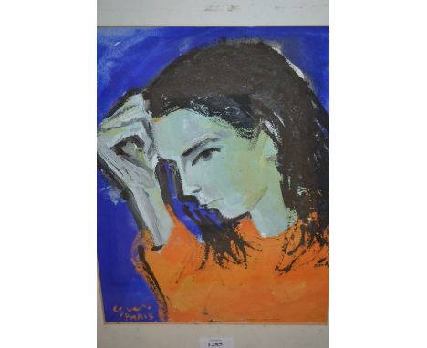 French school, mixed media on paper, head and shoulder portrait of a young girl, bearing signature, 12ins x 9ins