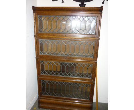 Early 20th Century oak Globe Wernicke type four section bookcase with leaded glazed doors