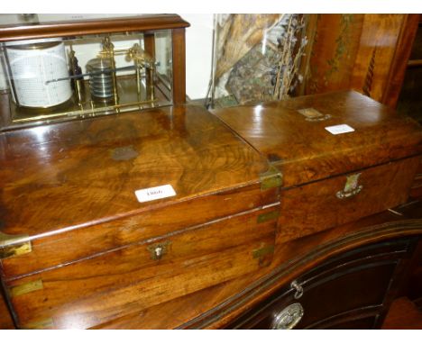 Victorian walnut writing box (a/f) together with a Victorian walnut mother of pearl inlaid jewellery box