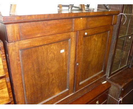 Victorian mahogany chiffonier with an arched shelf back above two drawers and two panel doors on a plinth base