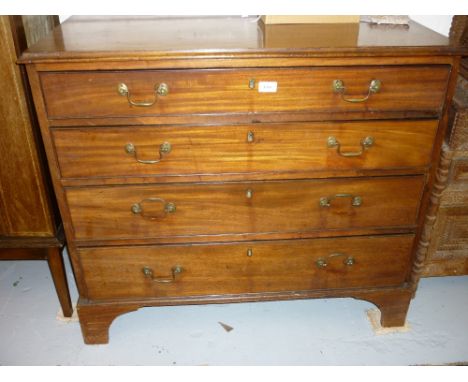 19th Century mahogany chest of four long graduated drawers with brass swan neck handles raised on bracket feet