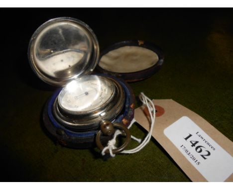 Chrome plated compensated pocket barometer in leather fitted case