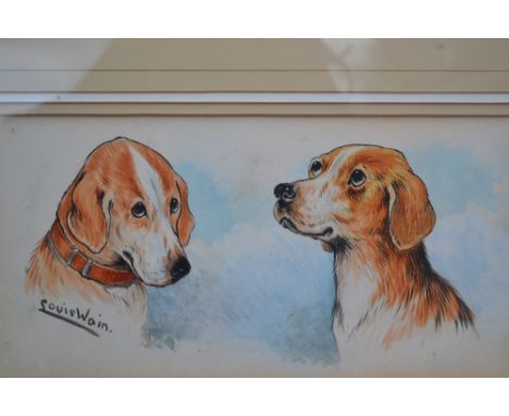 Louis Wain, watercolour, head studies of two dogs, signed and gilt framed, 5.5ins x 11ins (authenticated by Chris Beetles Gal