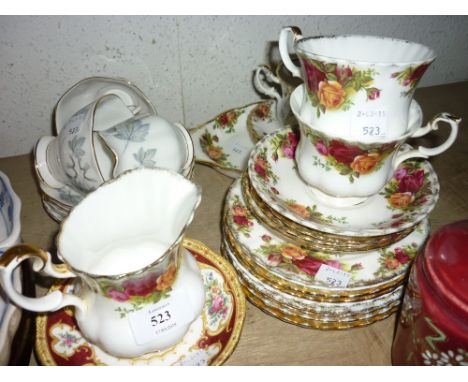 Royal Albert Old Country Rose pattern teaset, two Lady Hamilton saucers (seconds) and five pieces of Royal Albert silver Mapl