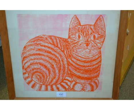Monotype print, study of a cat, indistinctly signed, 15.5ins x 15ins