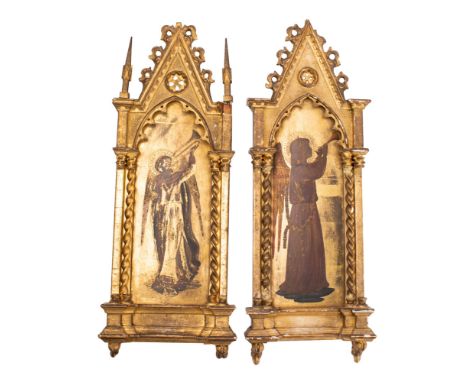 A pair of Italian painted and gilt pictures in early Renaissance taste, late 19th /early 20th century; depicting angels, on p