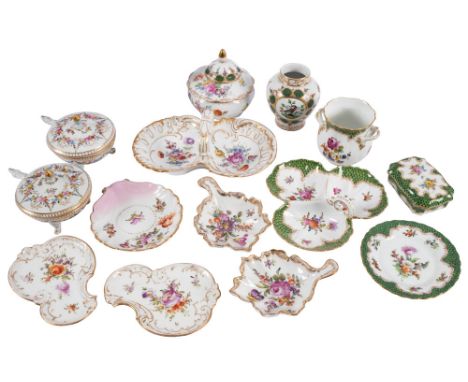 A Quantity of Dresden and other German porcelain, primarily decorated with flowers within gold borders, but including some gr