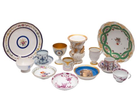 A mixed lot of 18th/19th century Continental porcelain items including a Meissen cabinet cup in Empire style; a Meissen goble