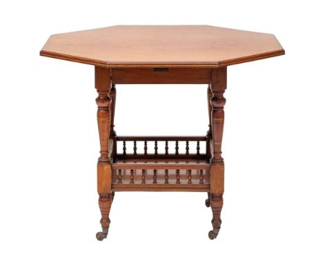 A late Victorian or Edwardian mahogany centre table, by James Shoolbred, London, circa 1900; the octagonal top with moulded a