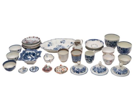 A mixed lot of late 18th century English porcelain the majority blue and white teawares, various factories including Liverpoo