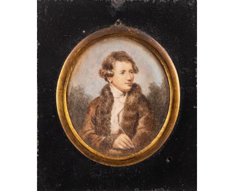 After Sir Joshua Reynolds, late 18th centuryA miniature portrait of Francesco Bartolozzi, watercolour on ivory,in an oval gil