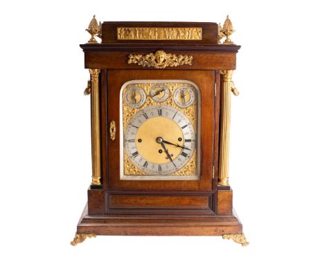 An Victorian chiming bracket clock the eight-day duration, triple-fusee movement striking the hours on a gong and the quarter