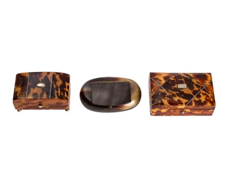 Two early Victorian tortoiseshell and white metal mounted trinket boxes, circa 1840; or rectangular form, with shallow domed 