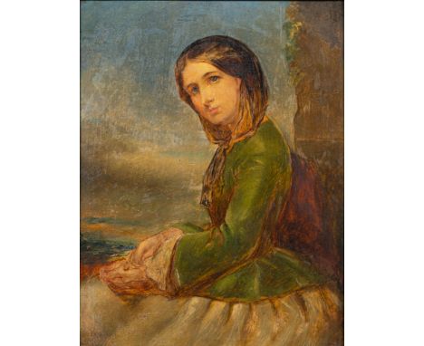 Attributed to Augustus Leopold Egg (British, 1816-1863)Portrait of a young woman wearing a green dressbearing a contemporary 