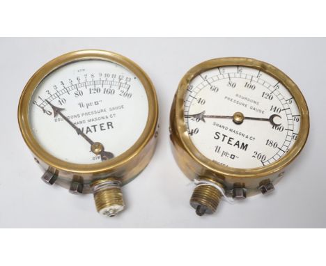 Two Shand Mason &amp; Co pressure gauges, 10cm diam. (one a.f.)