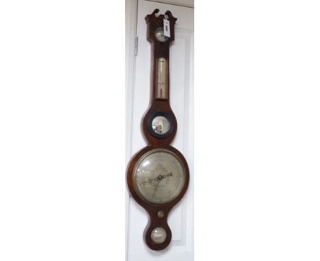 A 19th century mahogany banjo barometer, 95cms high