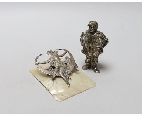 A late Victorian silver mounted mother of pearl letter clip, Samuel Jacob, London, 1893, 10.8cm (a,f,) and a late 19th centur