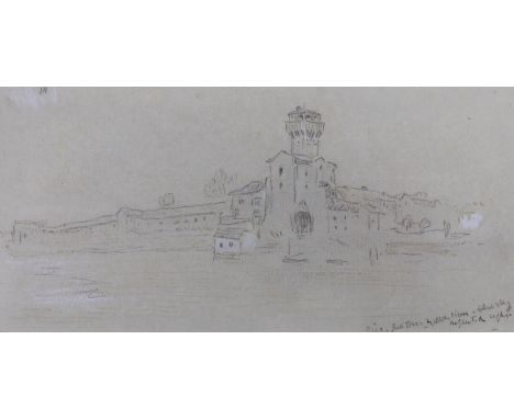 Albert Goodwin RWS (1845–1932), A page removed from a sketch book inscribed ‘Pisa, Red Tower, Yellow River – Blue Sky – Refle