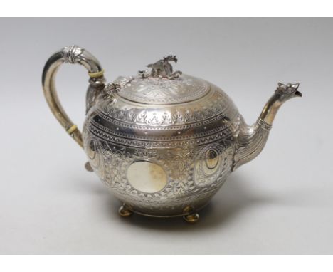 CITES- A Victorian embossed silver globular teapot, by William &amp; John Barnard, London, 1893, with dragon finial and mask 