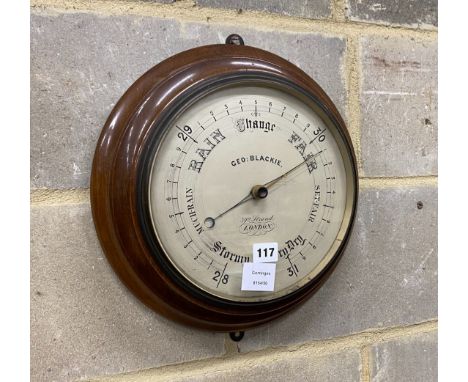An early 20th century mahogany barometer marked George Blackie, 392 Strand, London, diameter 35cm