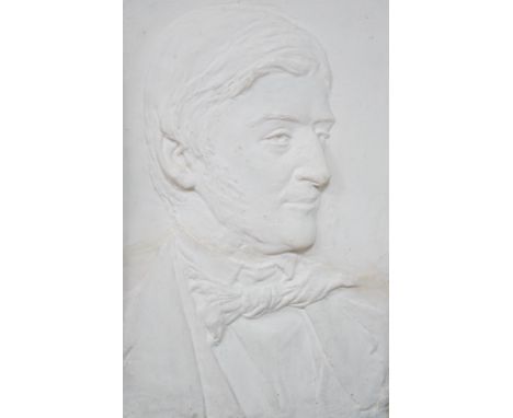 A relief moulded portrait bust, Ralph Waldo Emerson, in architectural frame, 37cms wide x 58.5cms high, including frame