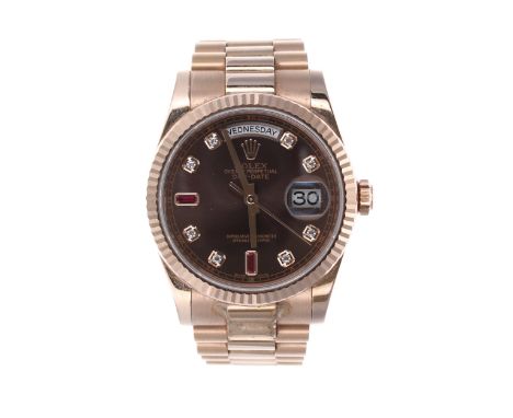 Rolex Oyster Perpetual 18ct 'Everose' Day-Date gentleman's wristwatch, reference no. 118235, serial no. 9421xxxx, circa 2011-
