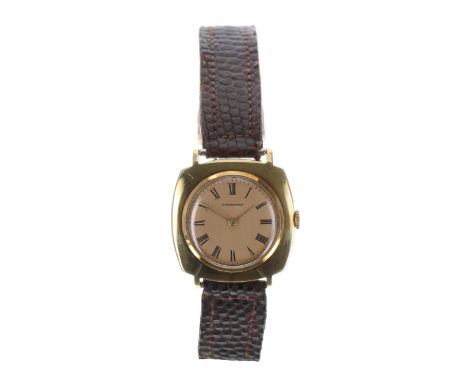 Bueche-Girod 18ct mid-size wristwatch, case ref. 8751.3, signed circular gilt dial with Roman numerals, manual wind movement,