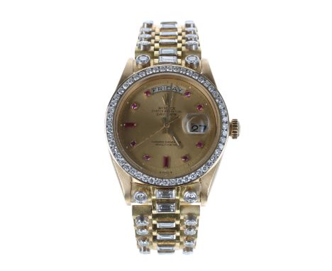 Rolex Oyster Perpetual Day-Date 18ct gentleman's wristwatch, after-market set, ref. 1803, serial no. 3058xxx, circa 1971, cha