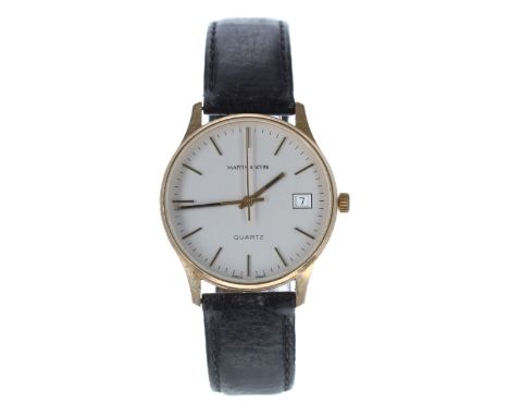 Mappin & Webb Quartz 9ct gentleman's wristwatch, Birmingham 1996, silvered dial, modern black leather strap, 34mm-Movement - 