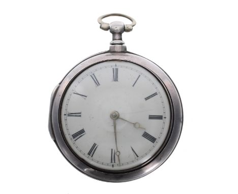 George III silver verge pair cased pocket watch, London 1814, the fusee movement signed Jas Johnson, London, no. 16769, with 