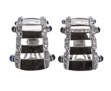 Pair of Patek Philippe Twenty-4 Collection 18ct white diamond and sapphire earrings,&nbsp;featuring sixty round brilliant-cut